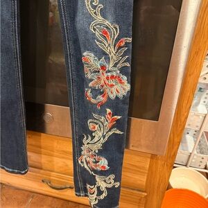 Reba Blue Straight Leg Jeans with Floral Embroidery